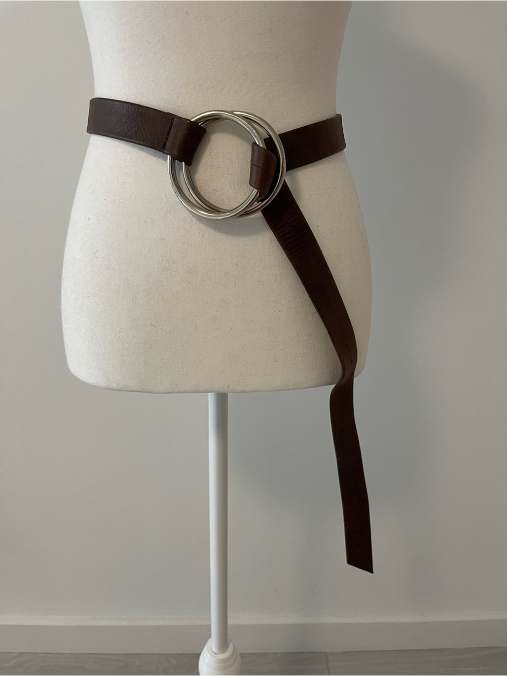 David Scott Dark Brown Genuine Leather Belt with Silver Double-Ring Buckle XS